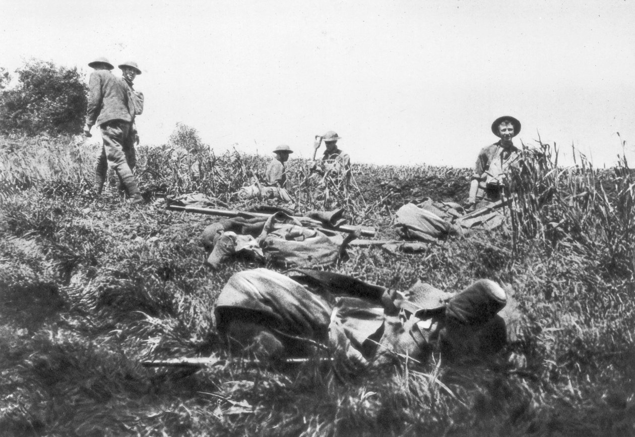 Amerikanske marinesoldater graver skyttegrave, Lucy-le-Bocage, Frankrig, 1. juni, 1918 af Unbekannt