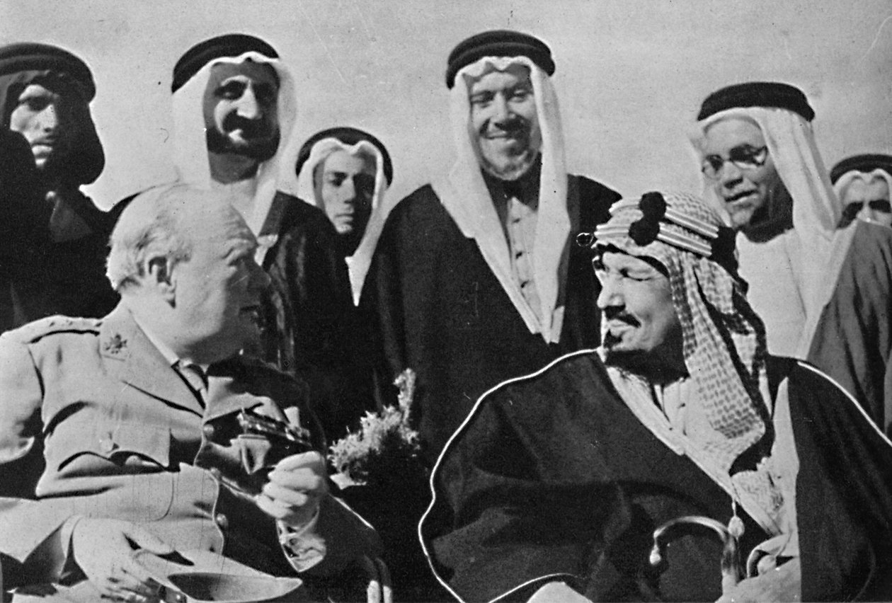 Blandt andre mellemøstlige herskere, kong Ibn Saud, af Saudi-Arabien, 1945 af Unbekannt