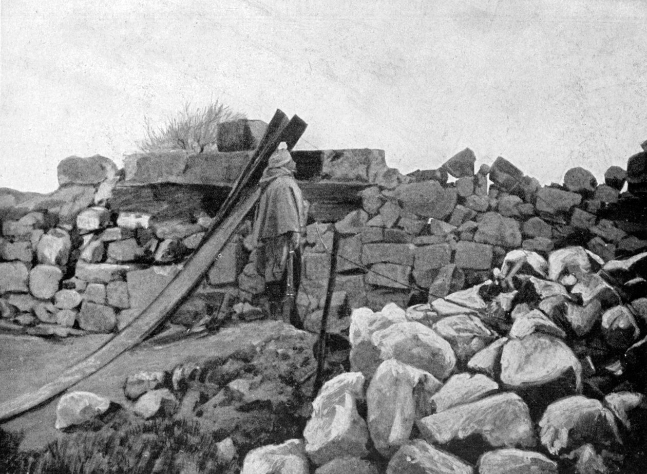 En algerisk soldat på vagtvagt, Artois, Frankrig, 1915 af Unbekannt