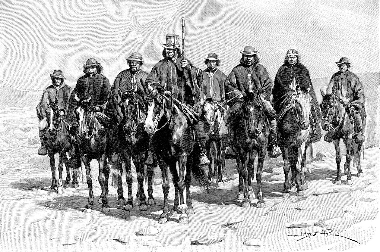 En araukansk Mapuche-høvding og hans stab, Chile, Argentina, 1895 af Unbekannt
