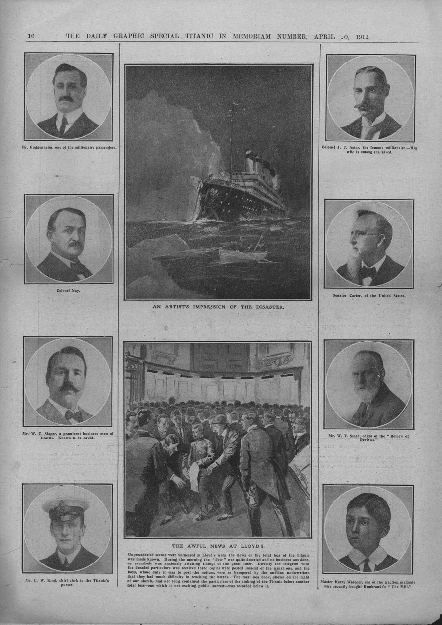 An Artists Impression of the Disaster and The Awful News at Lloyds, 20. april 1912. af Unbekannt