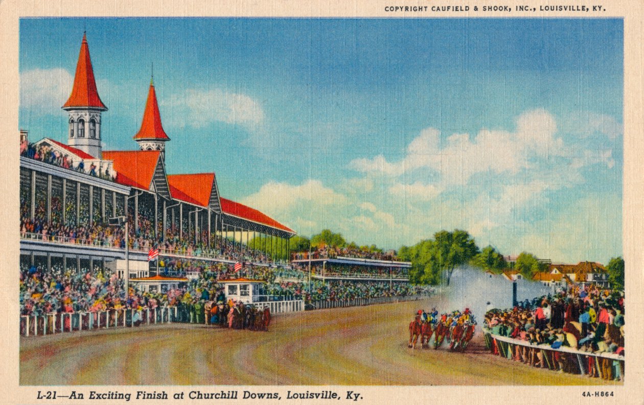 En spændende afslutning ved Churchill Downs, Louisville, Ky, c1940 af Unbekannt