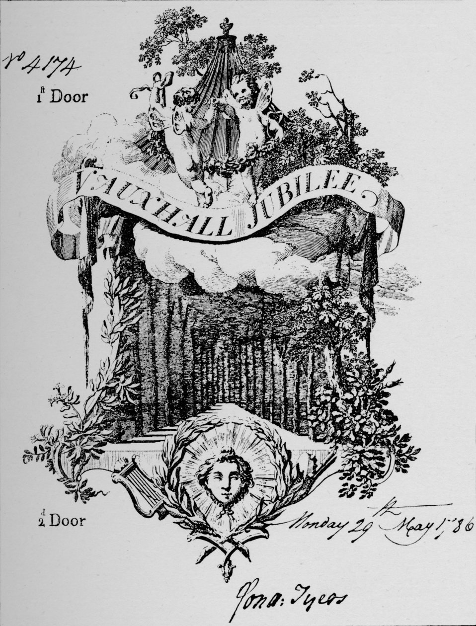 En adgangsbillet til Vauxhall Gardens, 1786, 1912 af Unbekannt