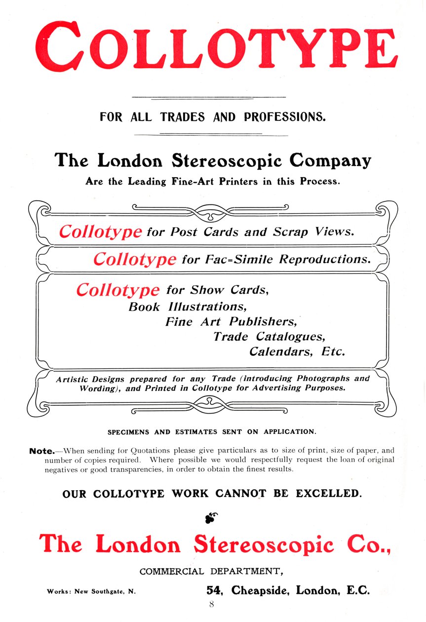 En annonce for Collotype-processen udbudt af The London Stereoscopic Company, 1903 af Unbekannt