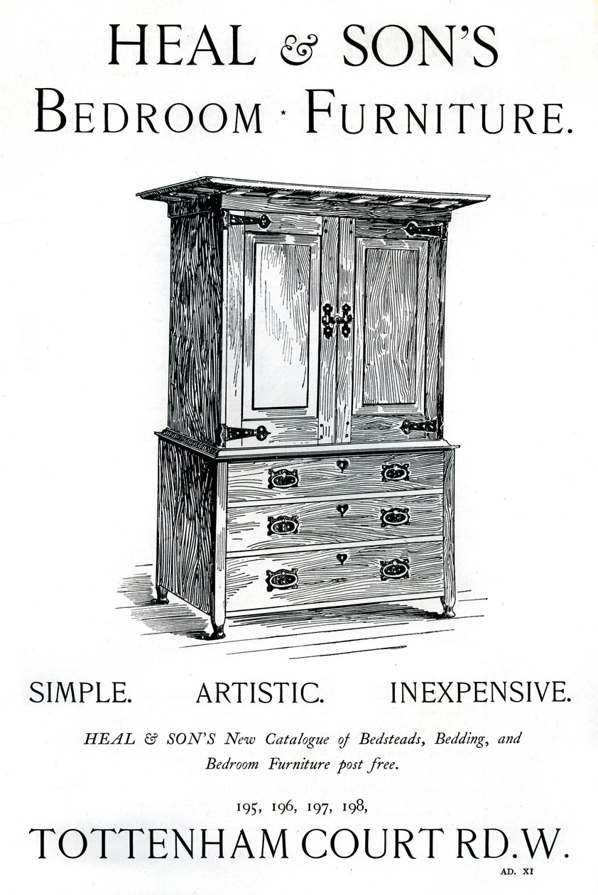 En annonce for Heal and Sons soveværelsesmøbler, 1898 af Unbekannt