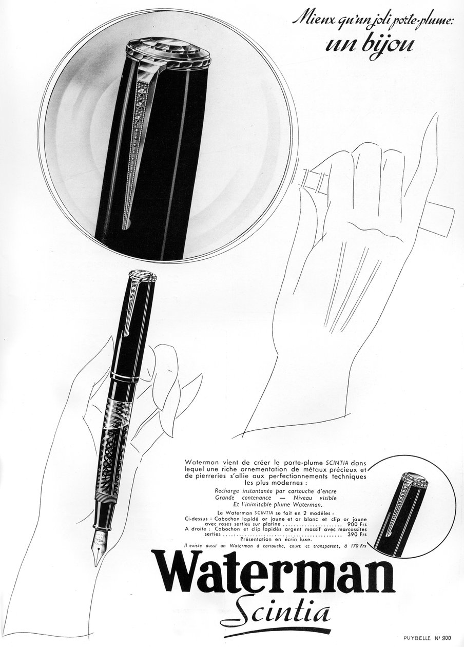 En annonce for Waterman-penne, 1938 af Unbekannt