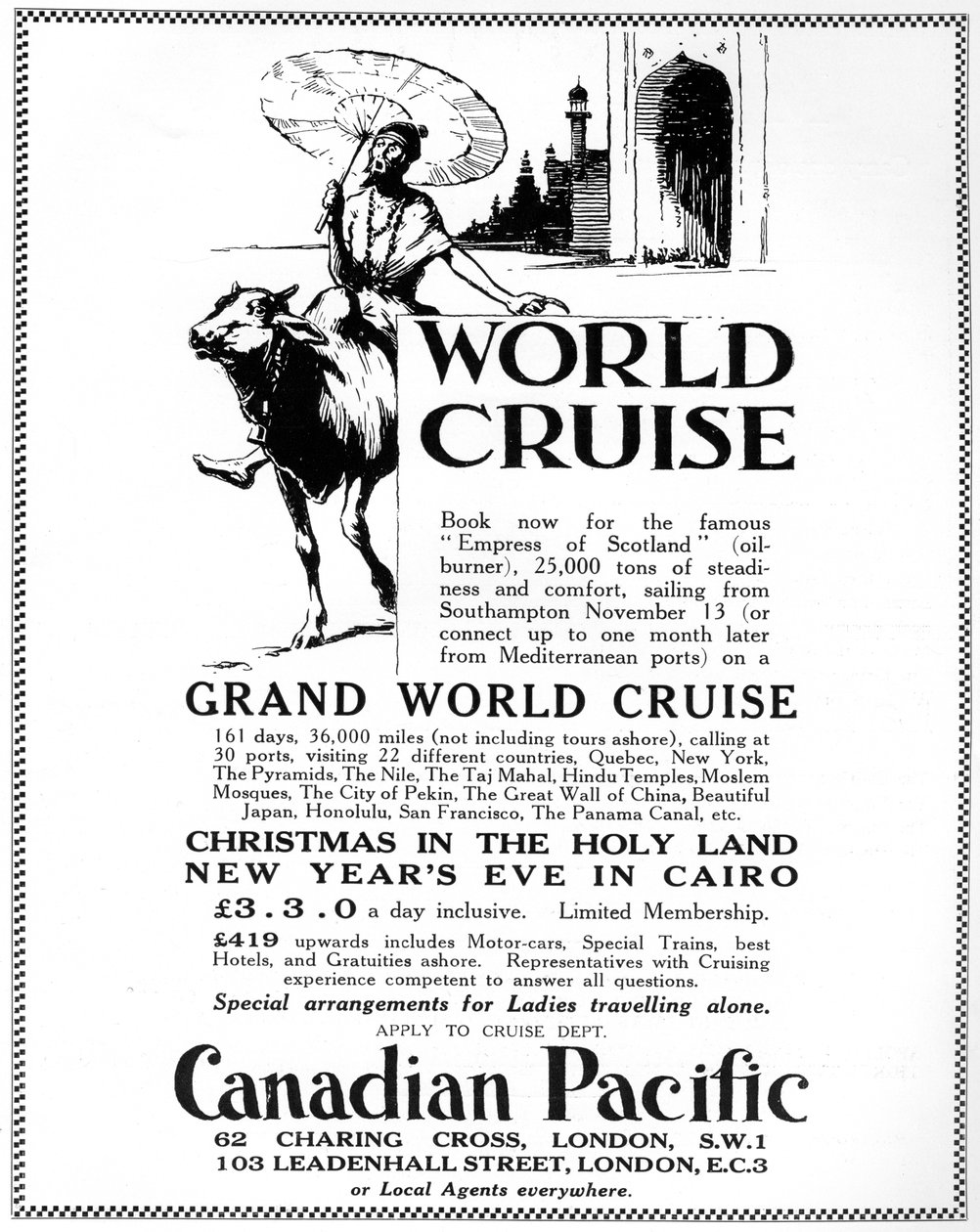 En annonce for et verdenskrydstogt i Canada i Stillehavet, 1926 af Unbekannt