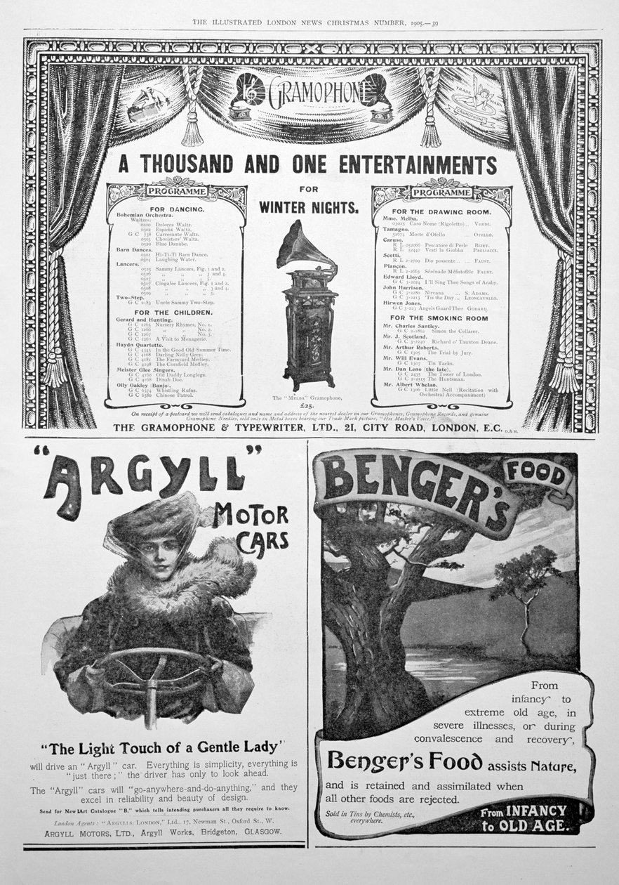 En reklameside i Illustrated London News, jul, 1905 af Unbekannt