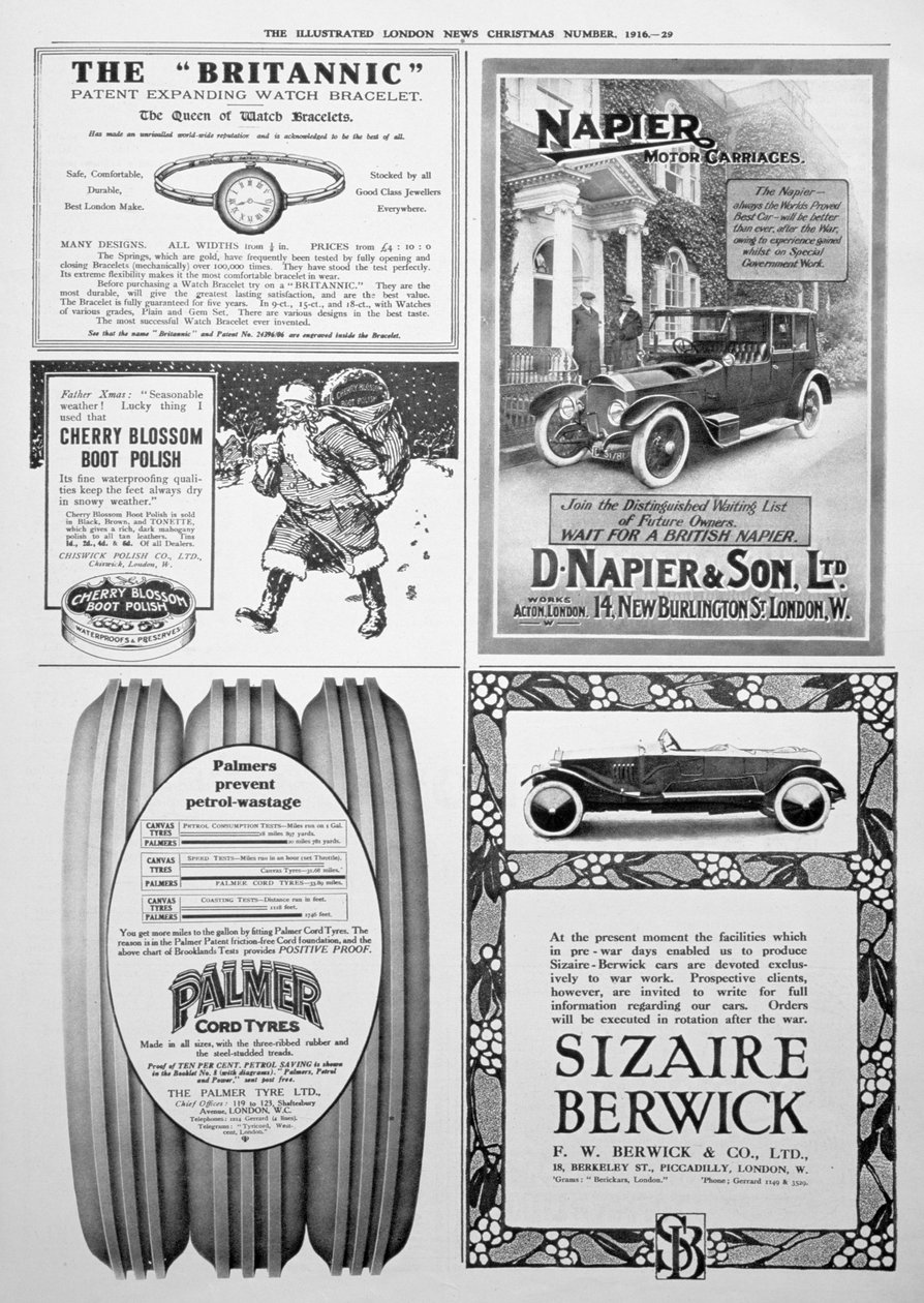 En reklameside i Illustrated London News, jul, 1916 af Unbekannt