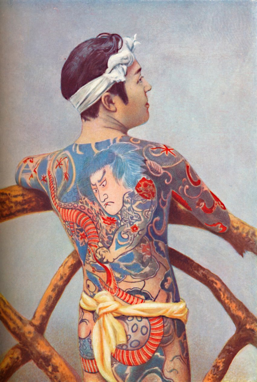 En omhyggeligt tatoveret japansk mand, 1902 af Unbekannt