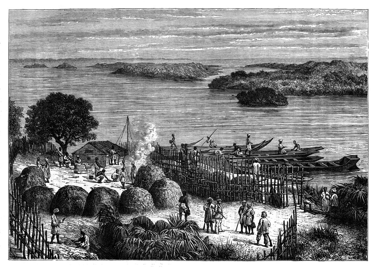 En lejrplads ved floden Congo, Afrika, c1890 af Unbekannt