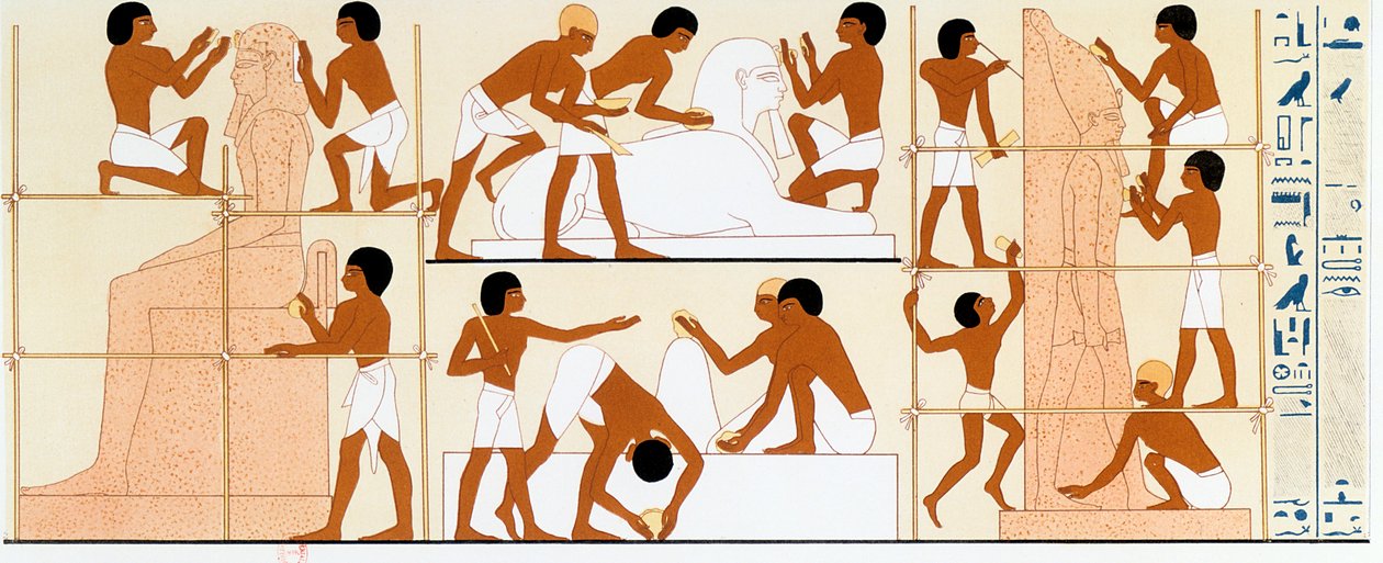 Gamle egyptiske billedhuggere arbejder på statuer, c1842-1845 af Unbekannt