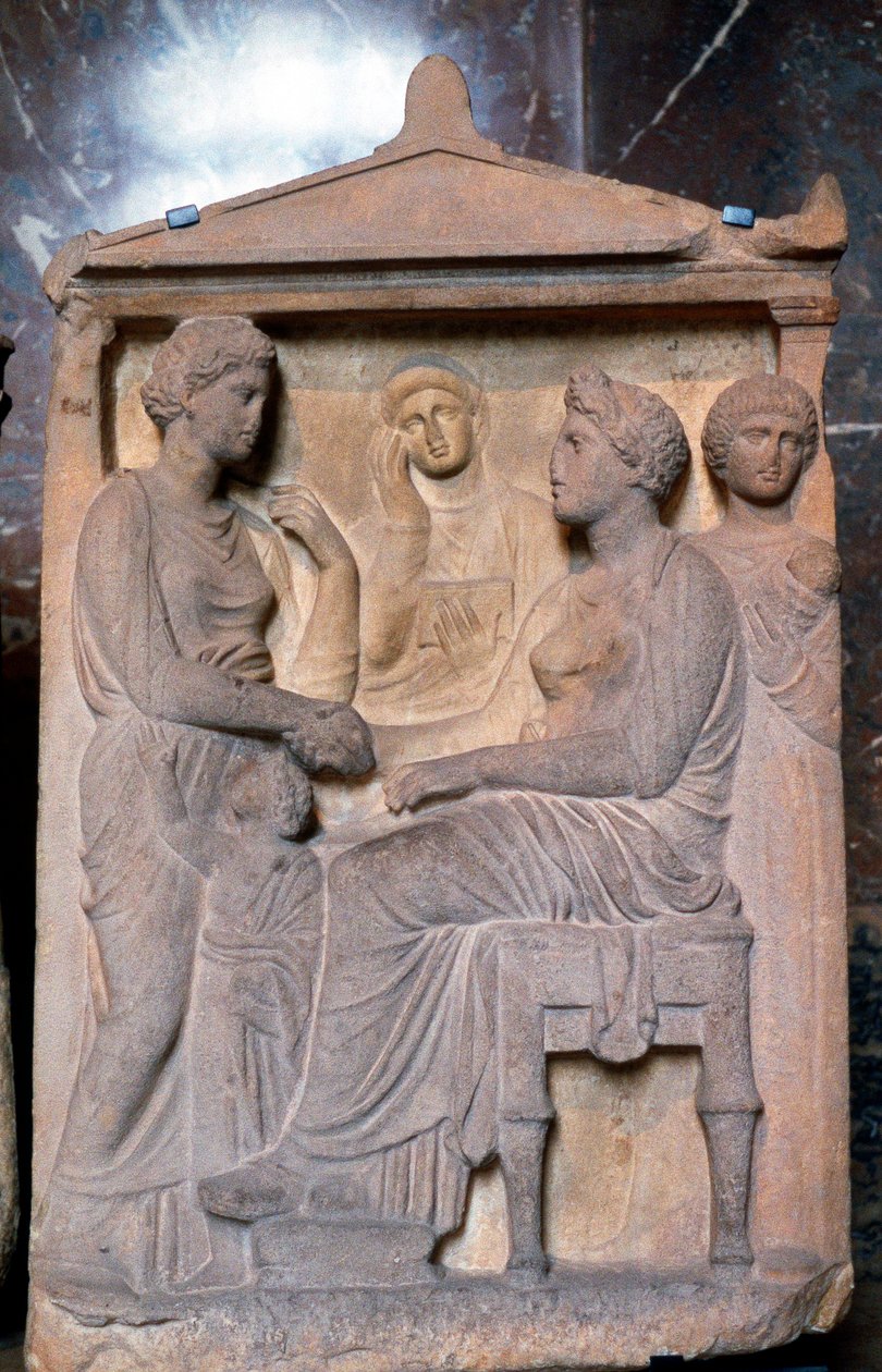 Gammelt græsk relief, der viser venner, der hilser på hinanden af Unbekannt