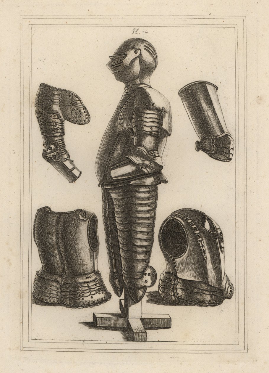 Gammel rustning til John de Courcy, Earl of Ulster 1, og pauldron, garde-messing, avant-messing eller vambrace af Duke of Monmouth 2 af Unbekannt