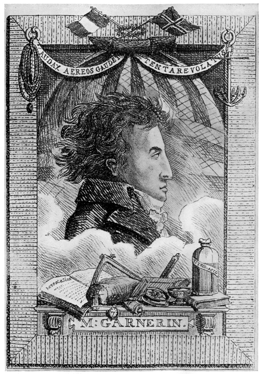 Andre Jacques Garnerin, fransk aeronaut og den første faldskærmsudspringer, c1800 1910 af Unbekannt
