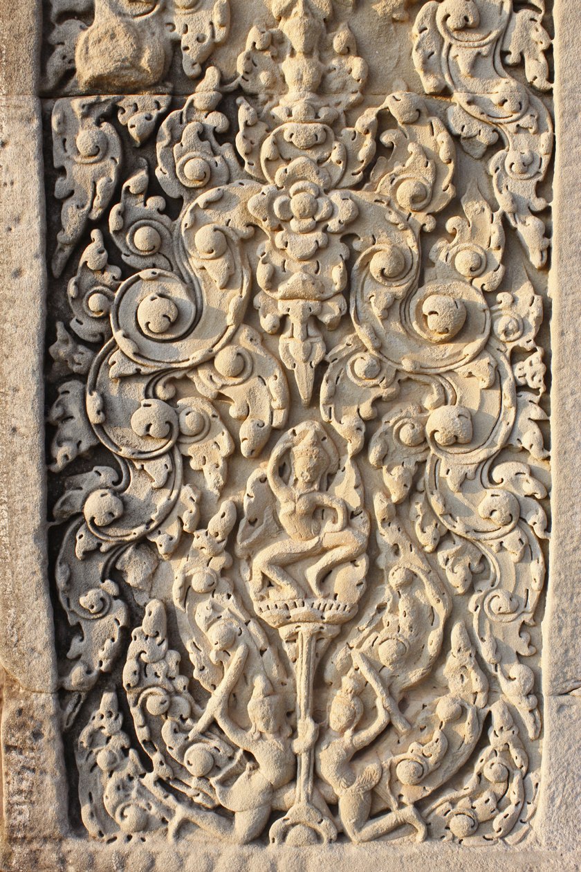 Angkor Wat, udskåret detalje på vægblomster, Siem Reap, Cambodia af Unbekannt