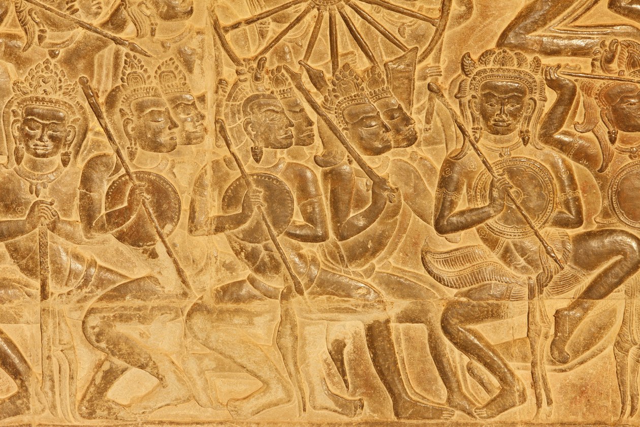 Angkor Wat Detalje af reliefskulptur fra slaget ved Kurukshetra, Siem Reap, Cambodia af Unbekannt