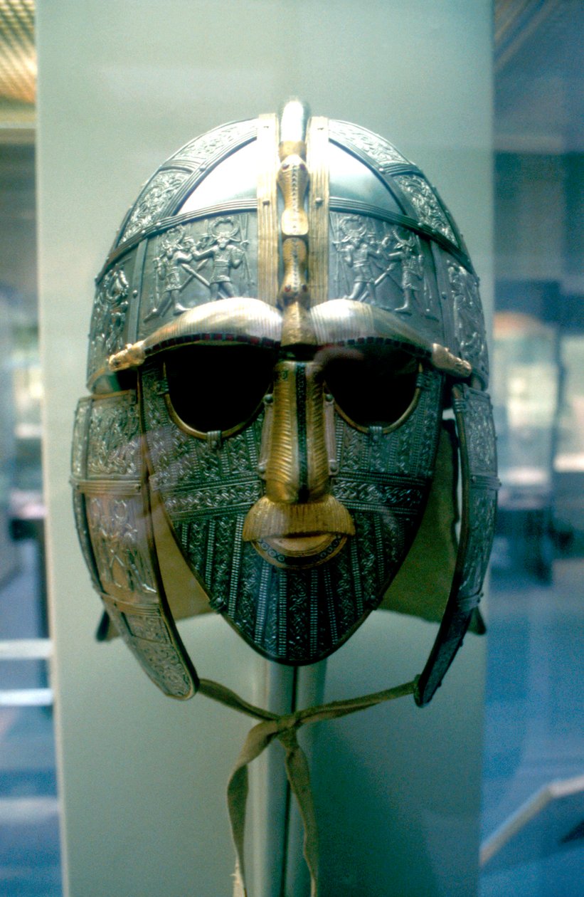 angelsaksisk hjelm og maske fra Sutton Hoo Treasure, 7th Century af Unbekannt