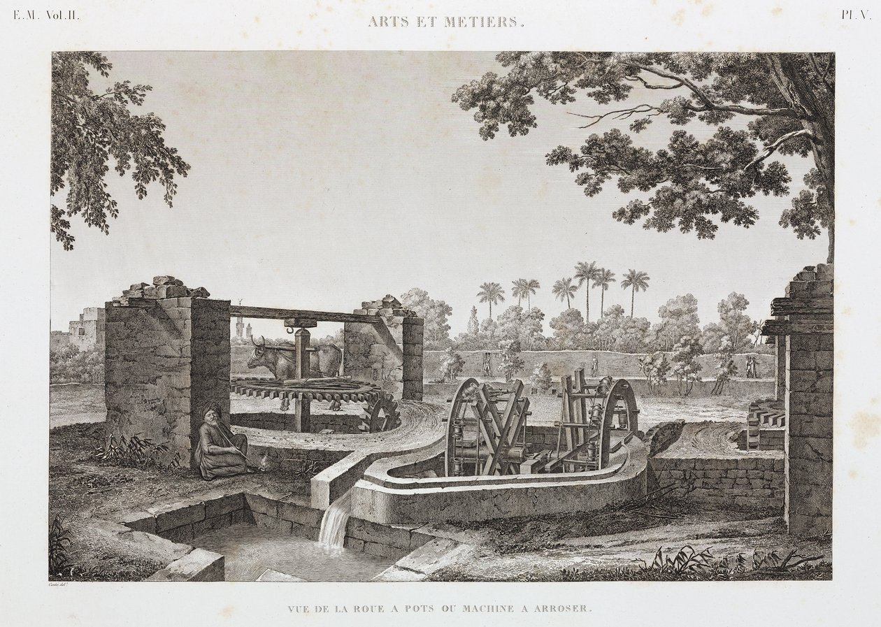 Animal Power Wheel and spand kunstvandingssystem, Egypten, c 1798 af Unbekannt