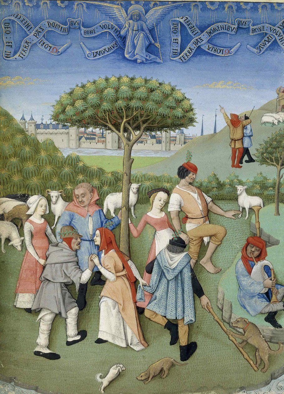 Bebudelse til hyrderne: landdans. Fra Heures de Charles dAngoulême, ca. 1480. af Unbekannt
