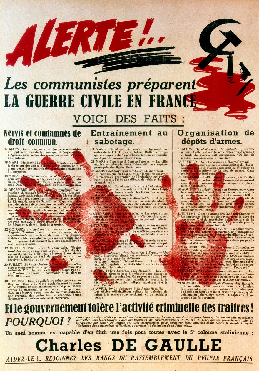Anti-kommunistisk pro-gaulistisk plakat, 1949 af Unbekannt