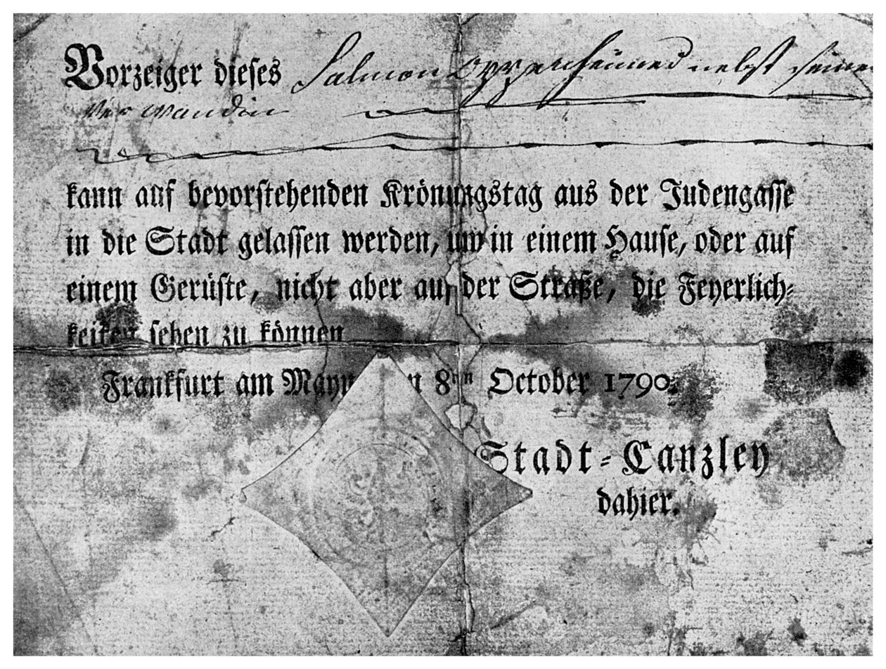 Antisemitisme: et pas udstedt til jøder i Frankfurt, 1790 1956 af Unbekannt