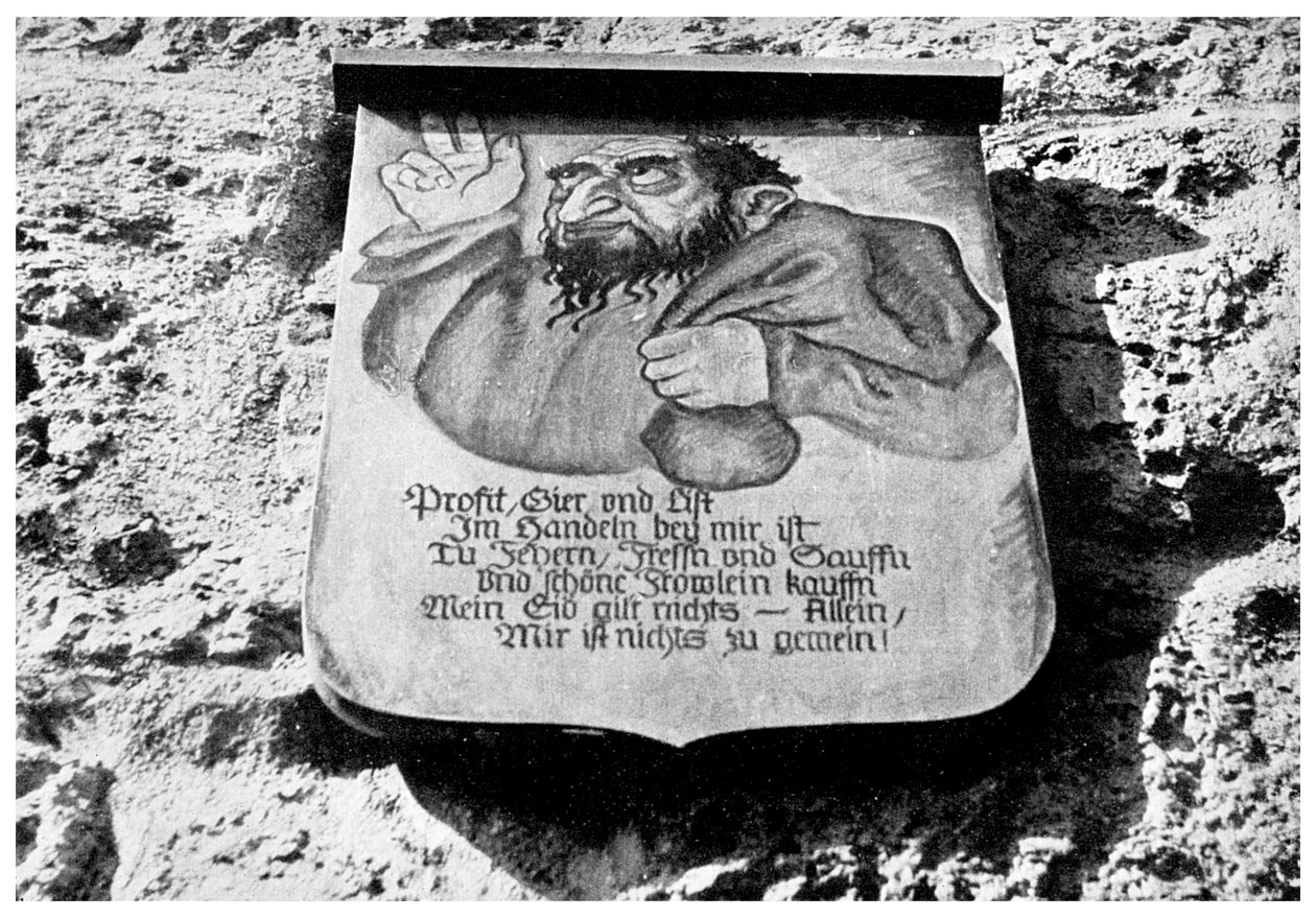 Antisemitisme: middelalderlig inskription på bymuren, Rothenburg, Tyskland, 1956 af Unbekannt