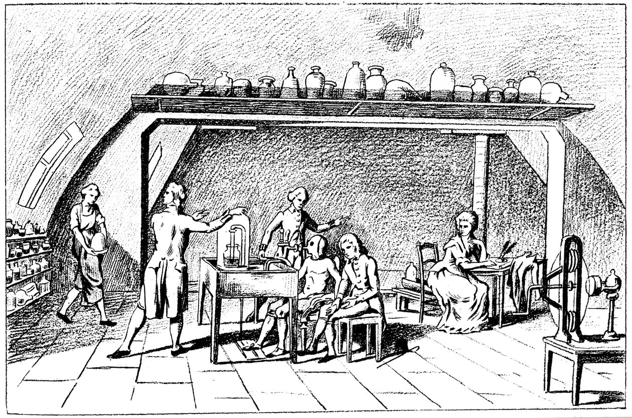 Antoine Laurent Lavoisier, fransk kemiker fra det 18. århundrede, der undersøger respiration af Unbekannt