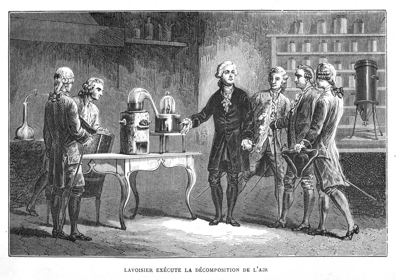 Antoine Laurent Lavoisier, fransk kemiker, demonstrerer sin opdagelse af oxygen, 1776 1874 af Unbekannt