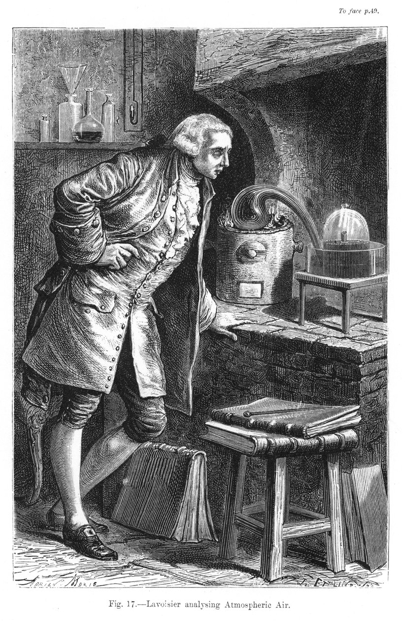 Antoine Laurent Lavoisier, fransk kemiker, der undersøger eksistensen af ilt i luften, 1873 af Unbekannt