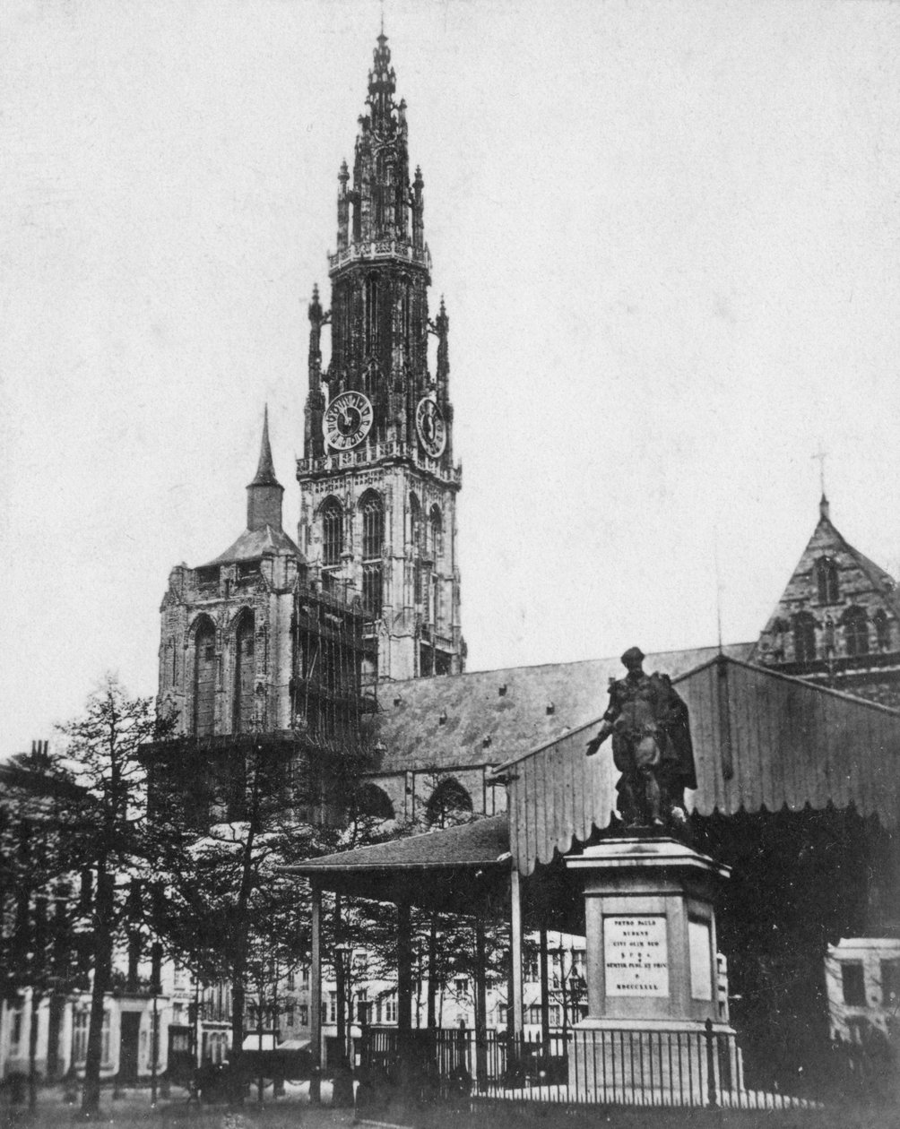 Antwerpen katedral og statue af kunstneren Peter Paul Rubens, Belgien, 1867 af Unbekannt