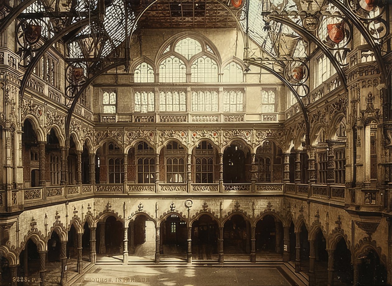 Antwerpen (Anvers). Indvendigt billede af børsen. Omkring 1900. Foto af Photoglob / Zürich af Unbekannt