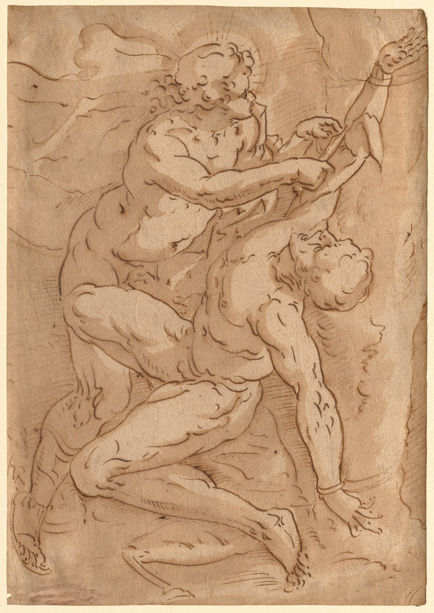 Apollo Flaying Marsyas recto Two Sketches of a Mother and Child verso, 1500-tallet. af Unbekannt