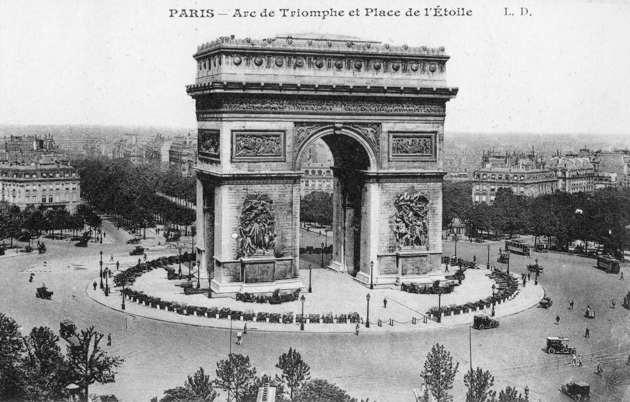 Triumfbuen og Place de lEtoile, Paris, Frankrig, begyndelsen af det 20. århundrede af Unbekannt