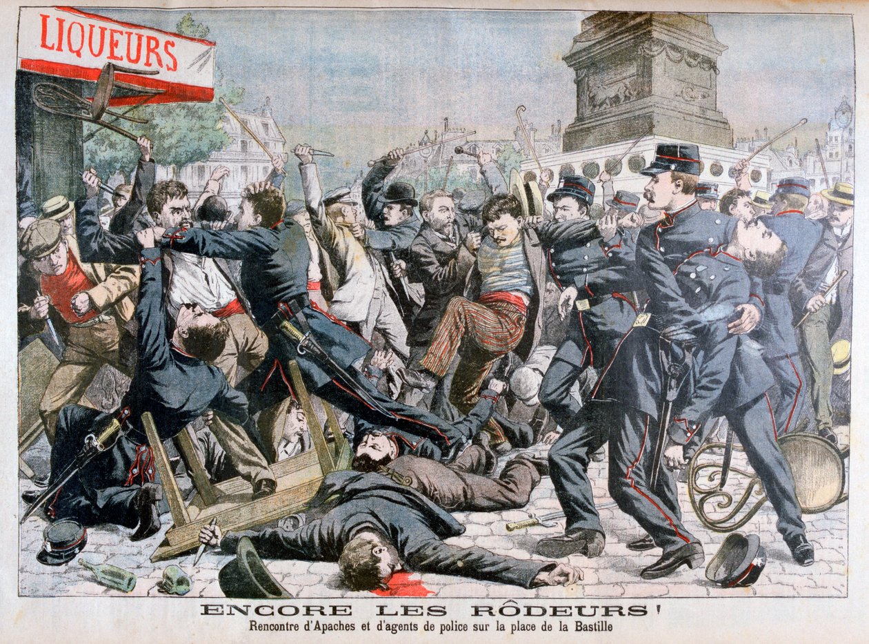 Bevæbnede kriminelle kæmper med politiet, Place de la Bastille, Paris, 1904 af Unbekannt