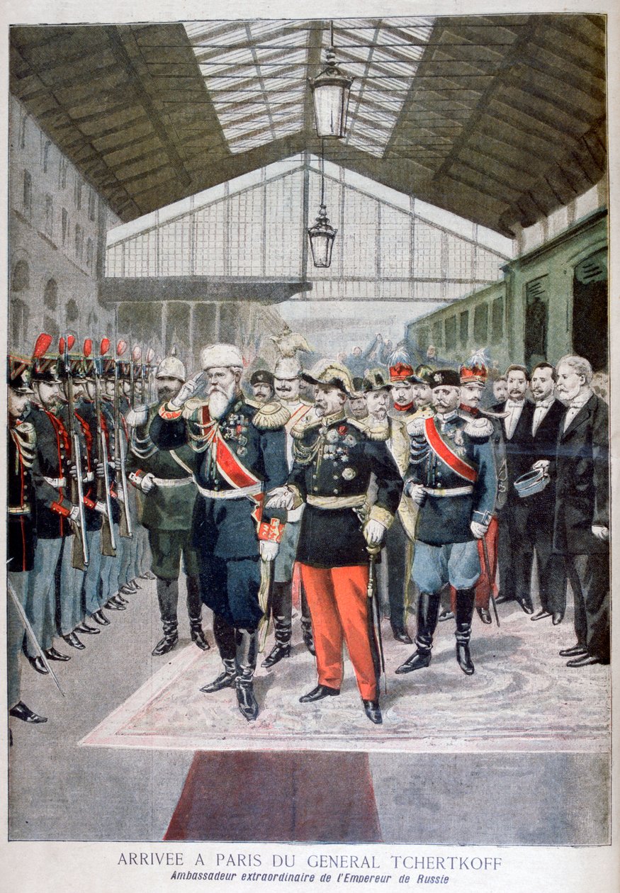 Ankomst af general Tchertkoff Chertkov, russisk ambassadør i Frankrig, Paris, 1895 af Unbekannt