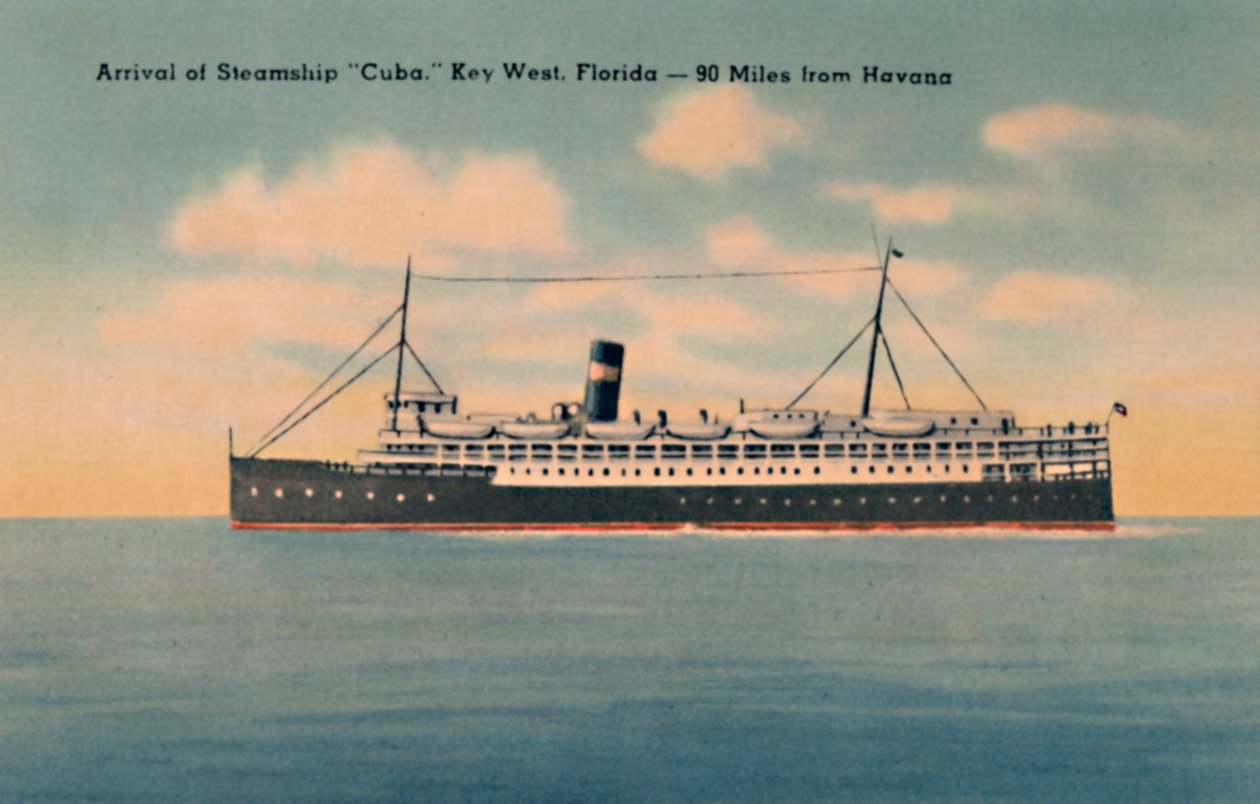 Ankomst af dampskib Cuba. Key West, Florida - 90 miles fra Havana, c1940