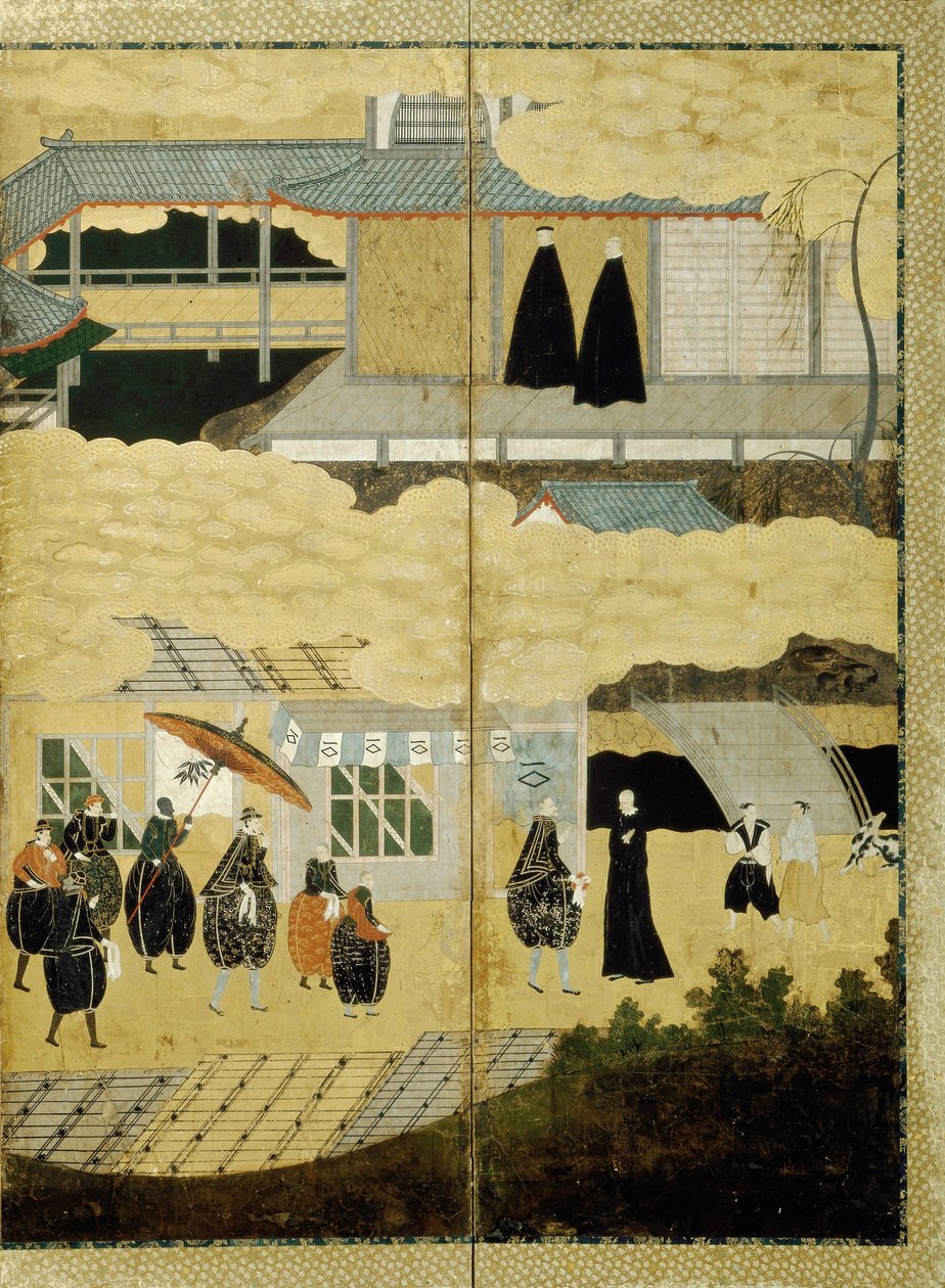 Ankomst af et portugisisk skib. Nanban skærm. Detalje: Japanske kristne, ca. 1600 af Unbekannt
