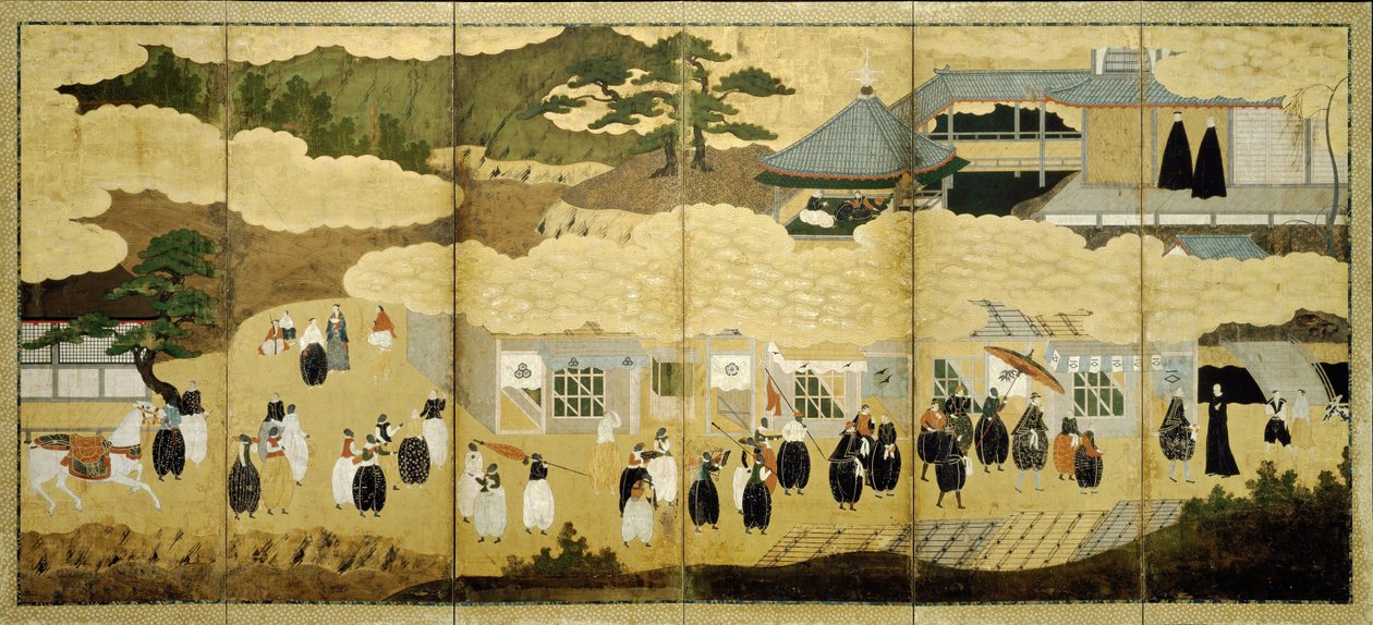 Ankomst af et portugisisk skib. Nanban skærm, ca. 1600 af Unbekannt