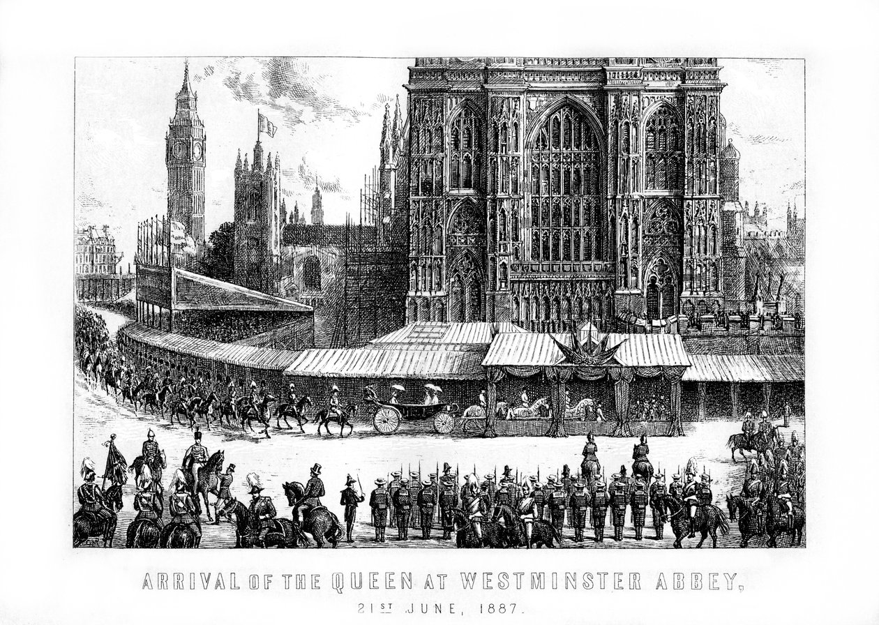 Dronningens ankomst til Westminster Abbey, London, 21. juni, 1887, 1889 af Unbekannt