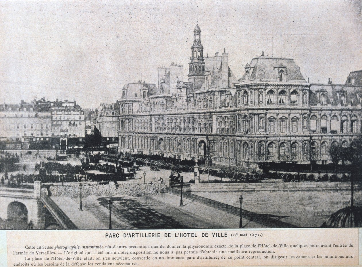 Artilleristykker stillet op uden for Hotel de Ville, Paris, 16. maj 1871 af Unbekannt