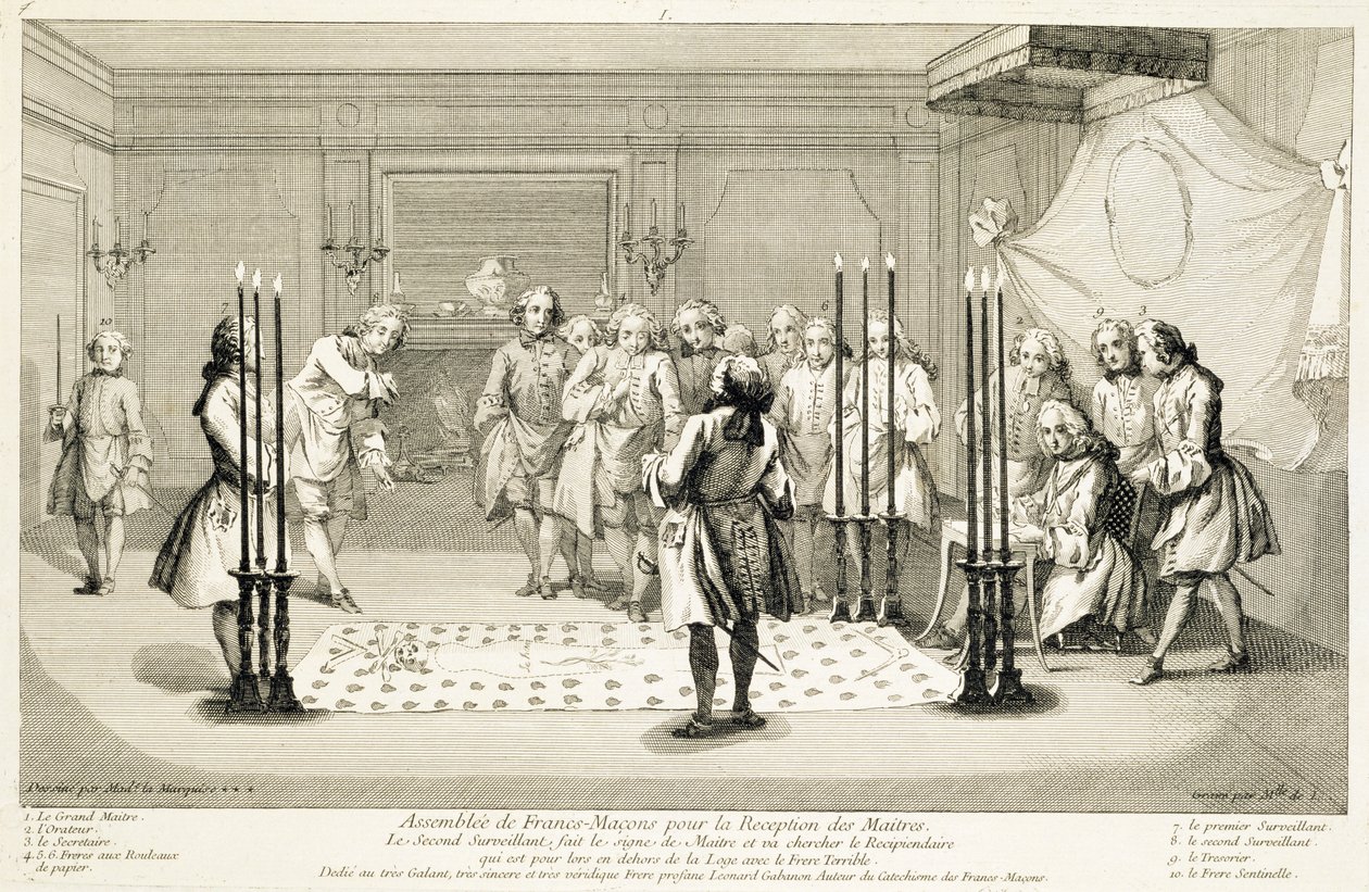 Forsamling af frimurere før indvielsen af en mester, c1733 af Unbekannt