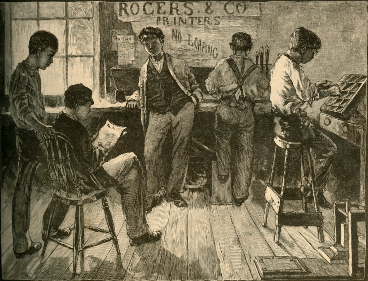 På arbejde i trykkeriet, 1881. af Unbekannt