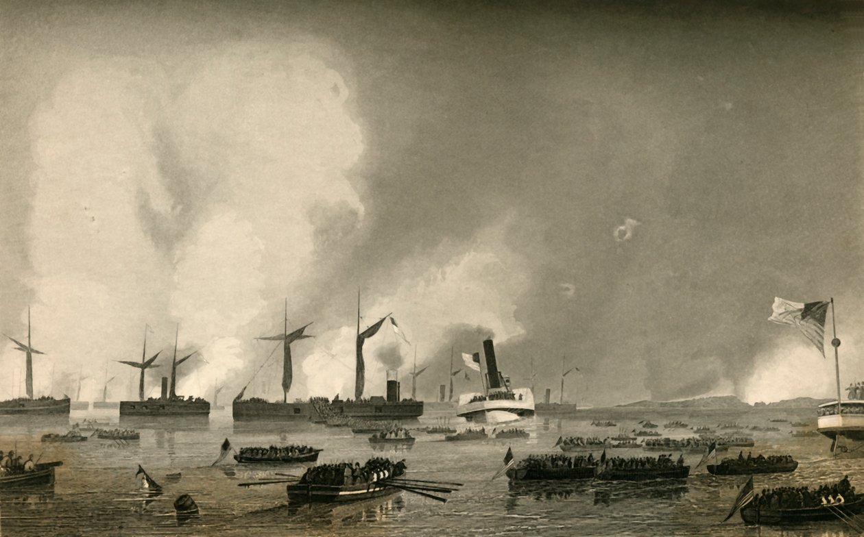 Attack Upon Roanoke Island - Troppernes landgang, 1878. af Unbekannt