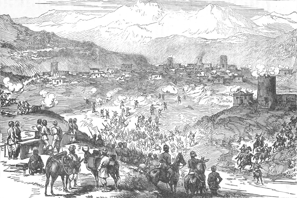 Angreb på en Areedi-by, c1880 af Unbekannt