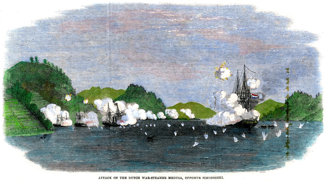 Angreb på den hollandske krigsdamper Medusa, over for Shimonoseki, Japan, 1863 af Unbekannt