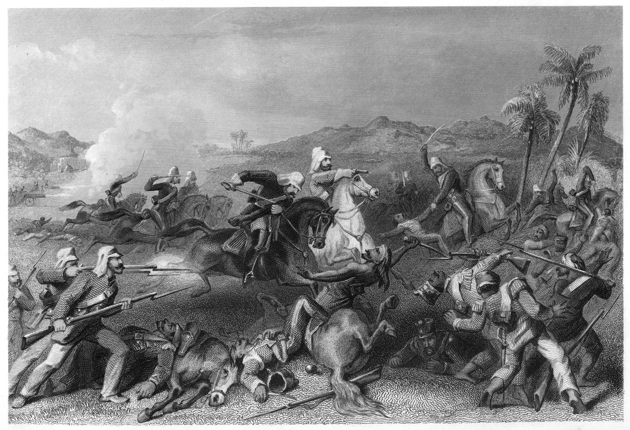 Angreb på Sealkote-mytteristerne af general Nicholsons irregulære kavaleri, 1857, c1860 af Unbekannt