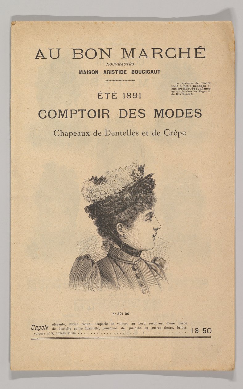 Au Bon Marché-Comptoir des Modes, blonde- og crepehatte, sommer 1891, 1891. af Unbekannt