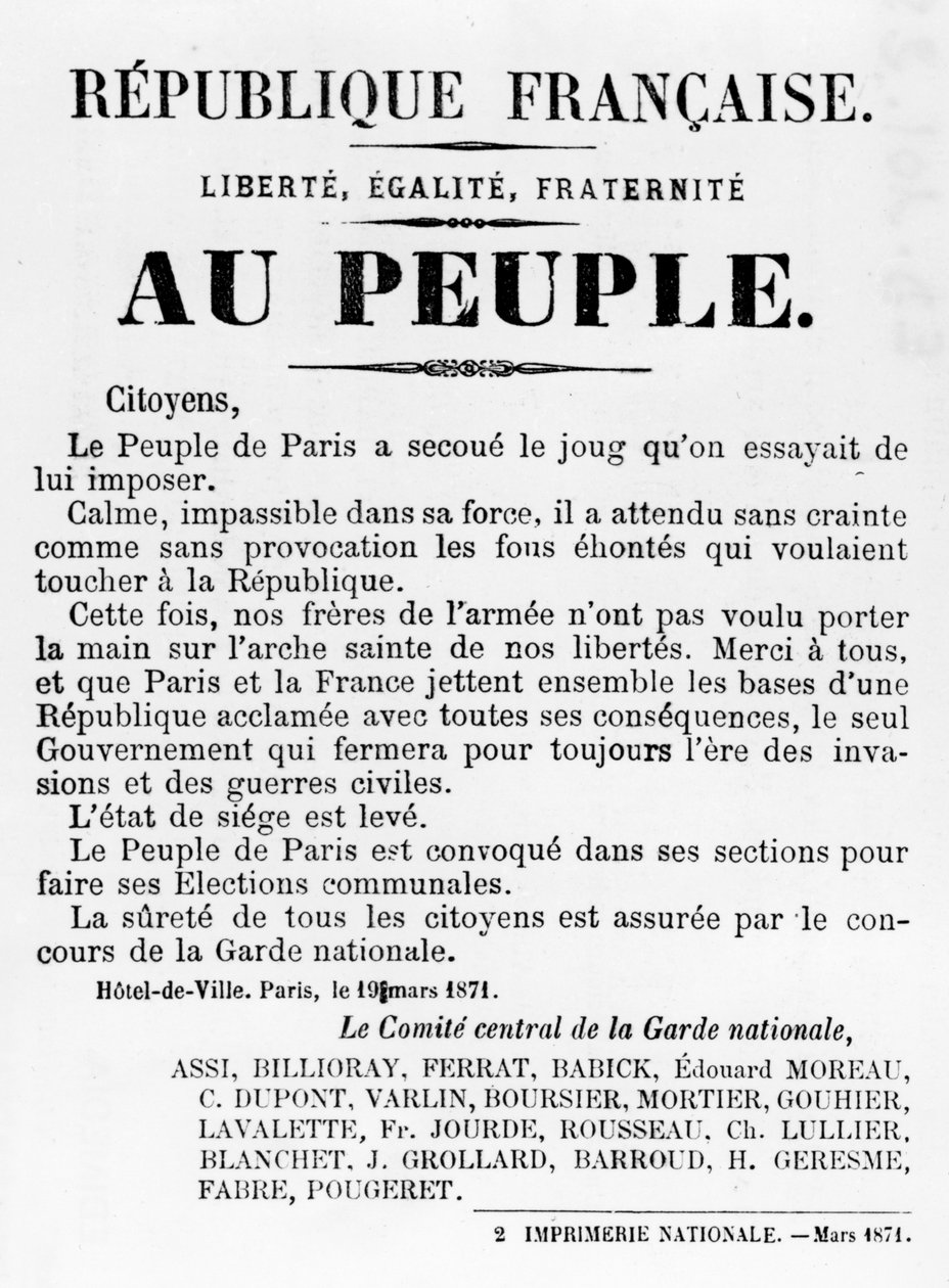 Au Peuple, fra franske politiske plakater af Pariserkommunen, maj 1871 af Unbekannt