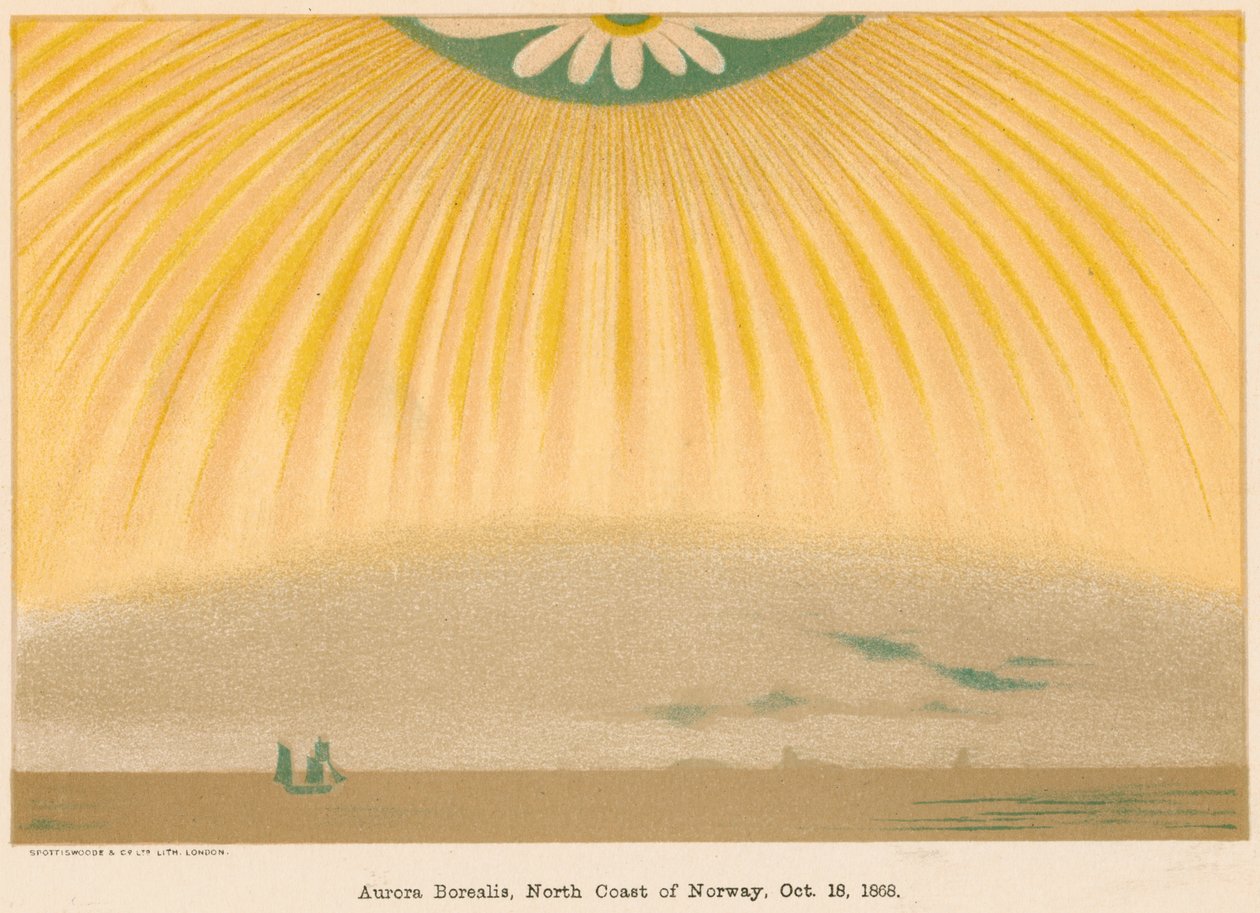 Aurora Borealis eller nordlys observeret fra det nordlige Norge, 10. oktober 1868, 1906 af Unbekannt